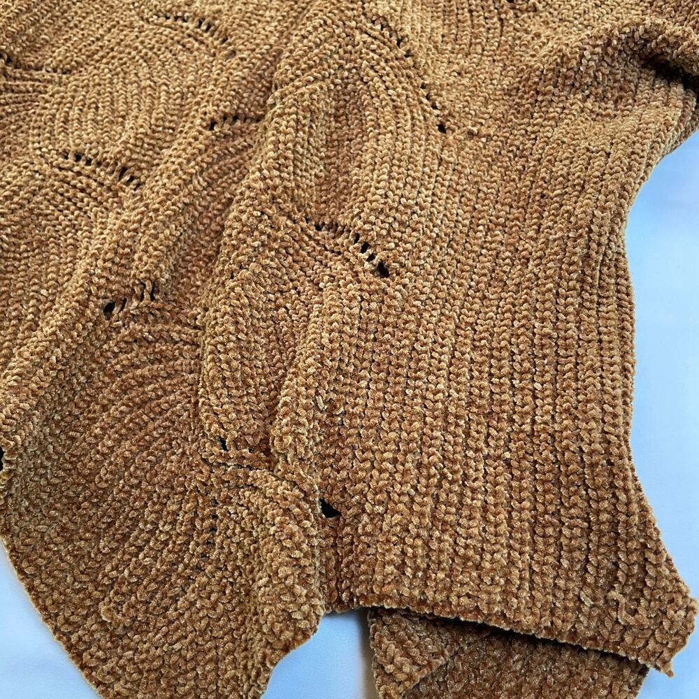 Wishlist Scalloped Pointelle Chenille Sweater Rust Brown M/L Women's - Picture 6 of 7